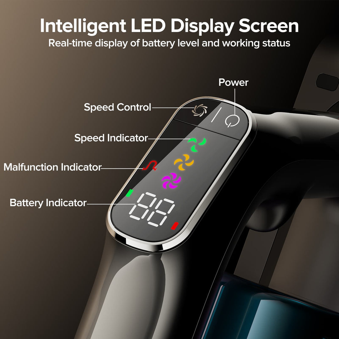 Digital display screen with labeled indicators on a dark background