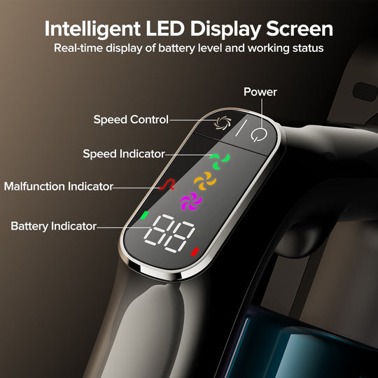 Digital display screen with labeled indicators on a dark background