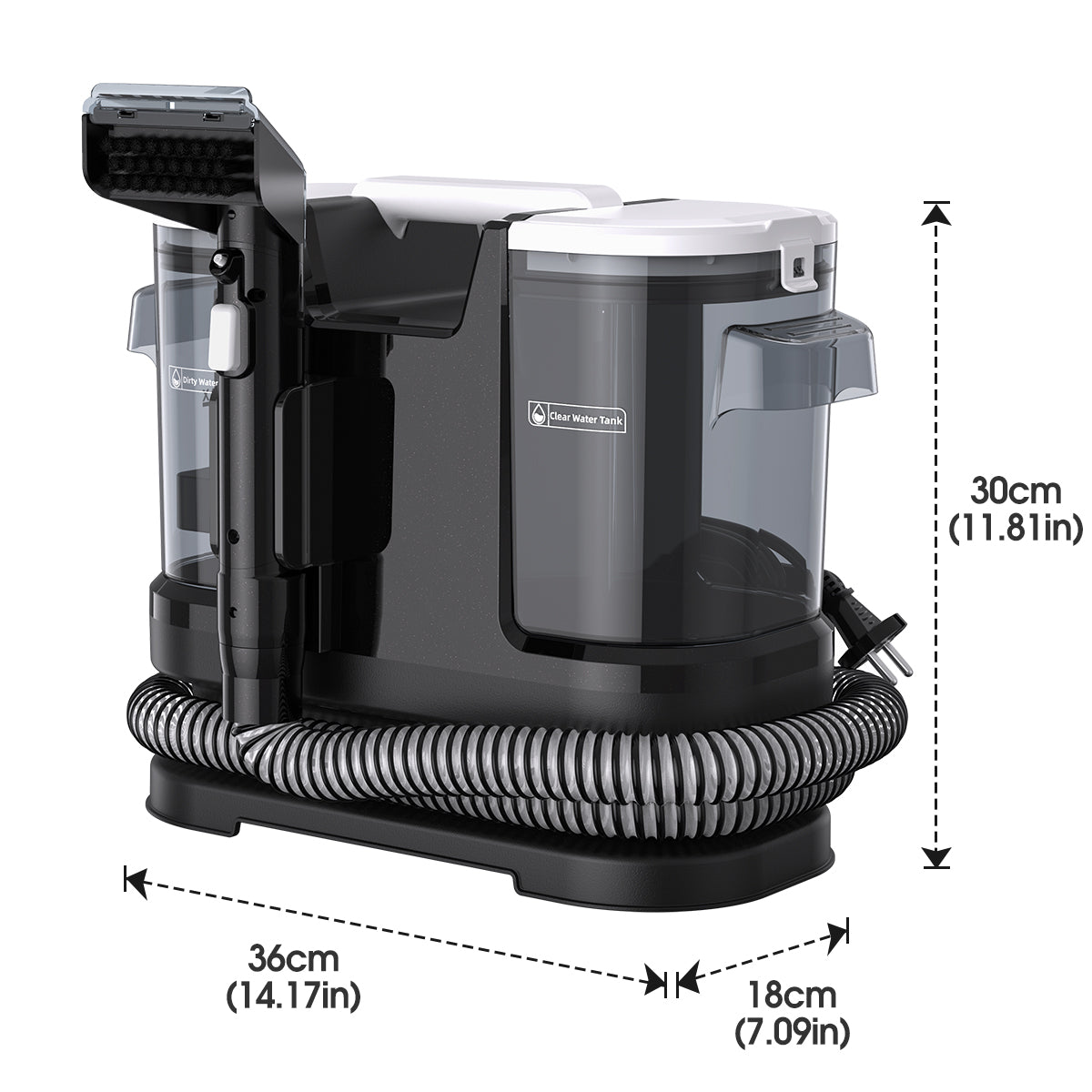 Black vacuum cleaner with dimensions 