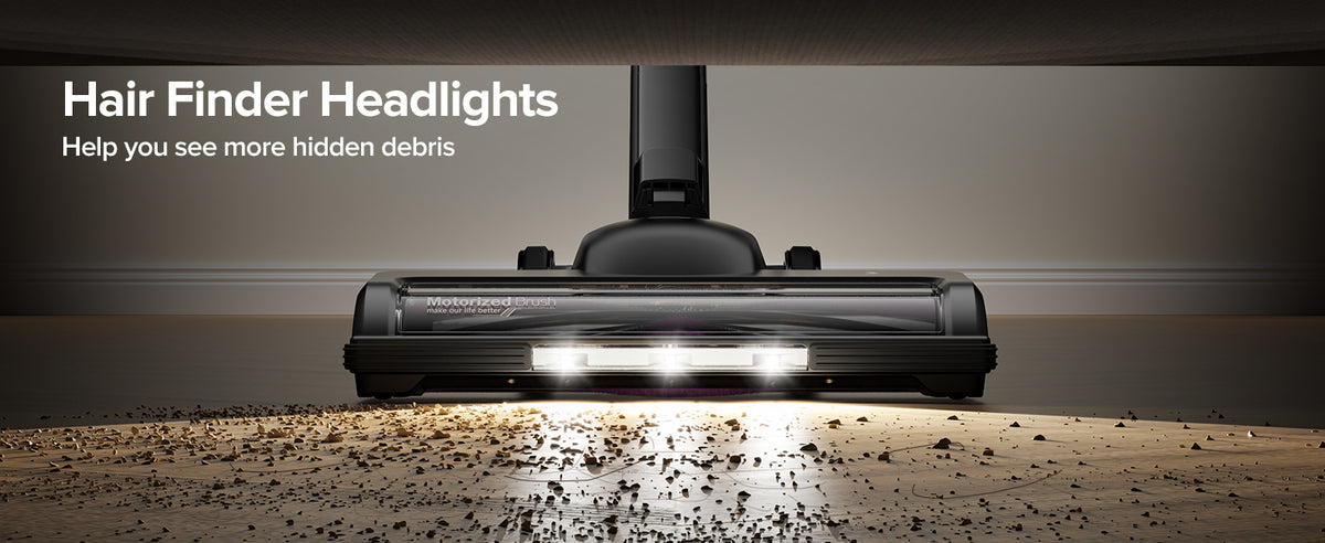 Hair Finder Headlights on a vacuum cleaner cleaning debris