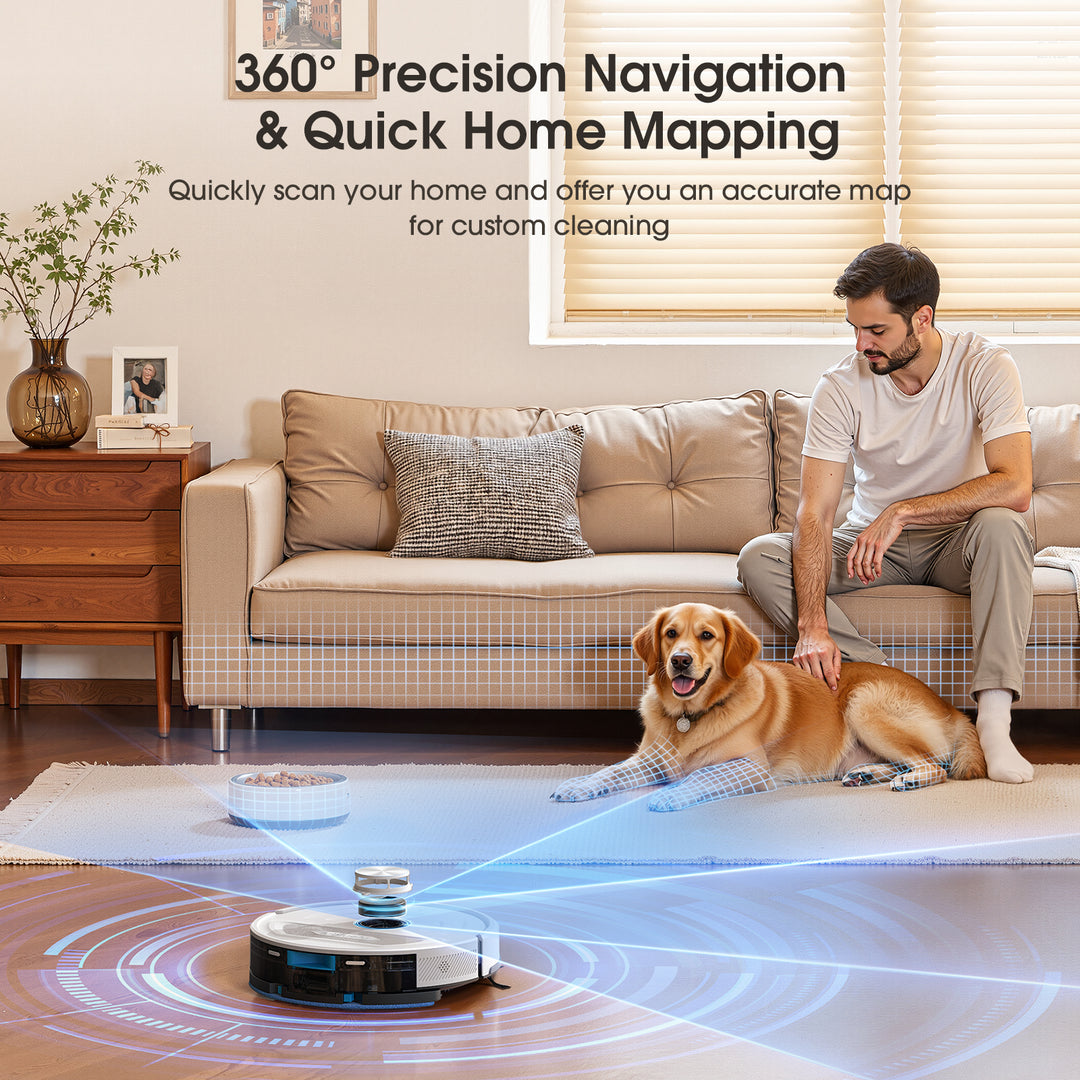 360¡ã Precision Navigation & Quick Home Mapping Quickly scan your home and offer you an accurate map for custom cleaning