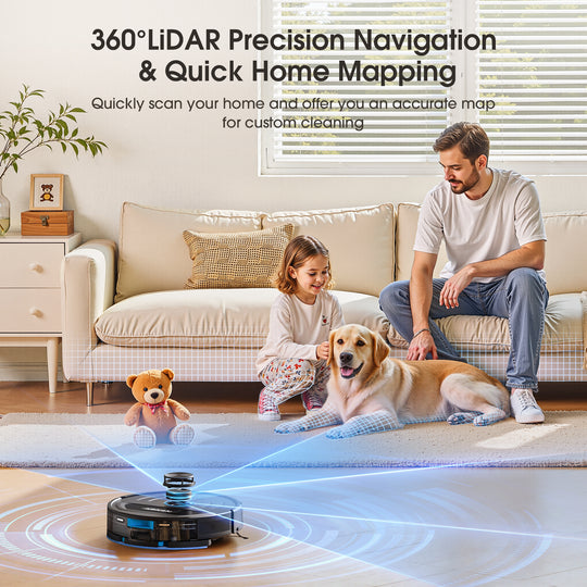 360¡ãLiDAR Precision Navigation
& Quick Home Mapping.Quickly scan your home and offer you an accurate map5 for custom cleaning
