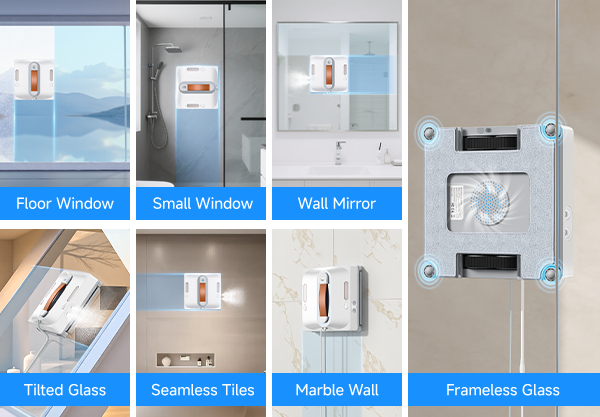 Various bathroom fixtures and features with labels on a neutral background